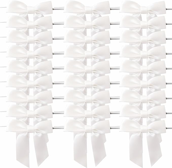 36pcs 3-1/2" White Satin Ribbon Bows - Image 2