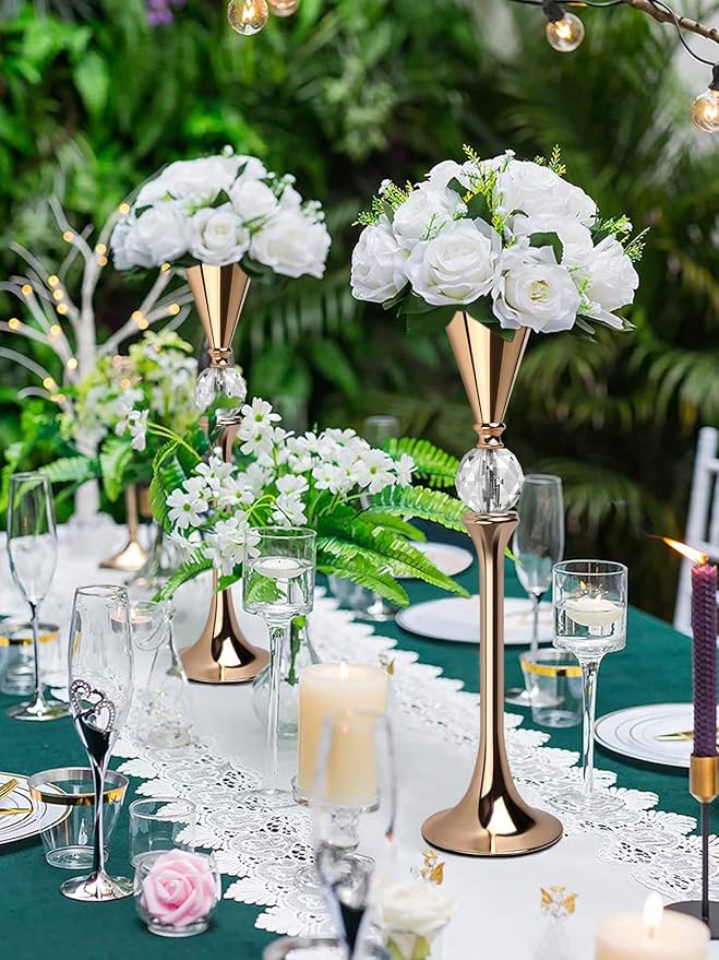 VIJIV Gold Flower Vase for Centerpiece Table Decorations Wedding Reception Decor - Image 4