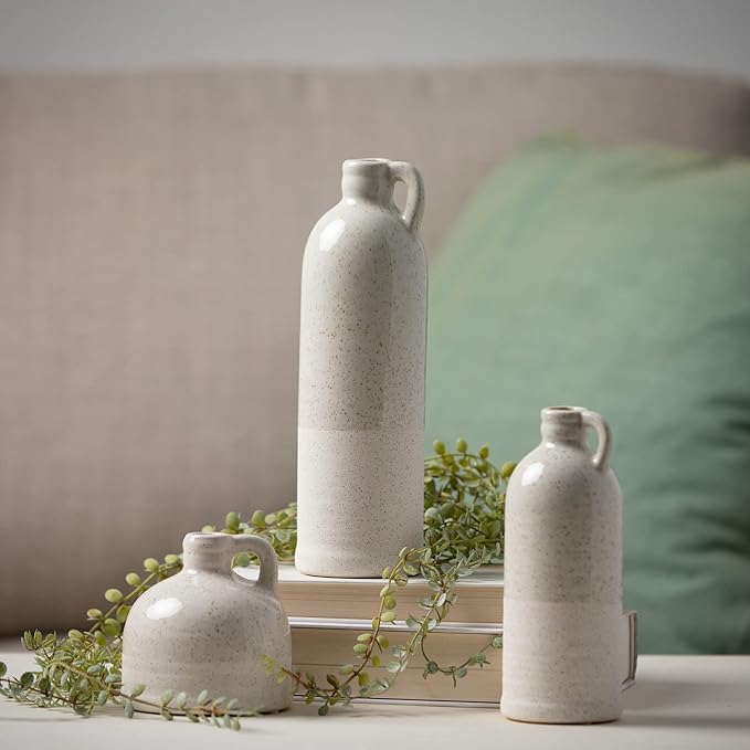 Sullivans Modern Farmhouse Distressed Two-Toned White Small Ceramic Jug Set of - Image 5