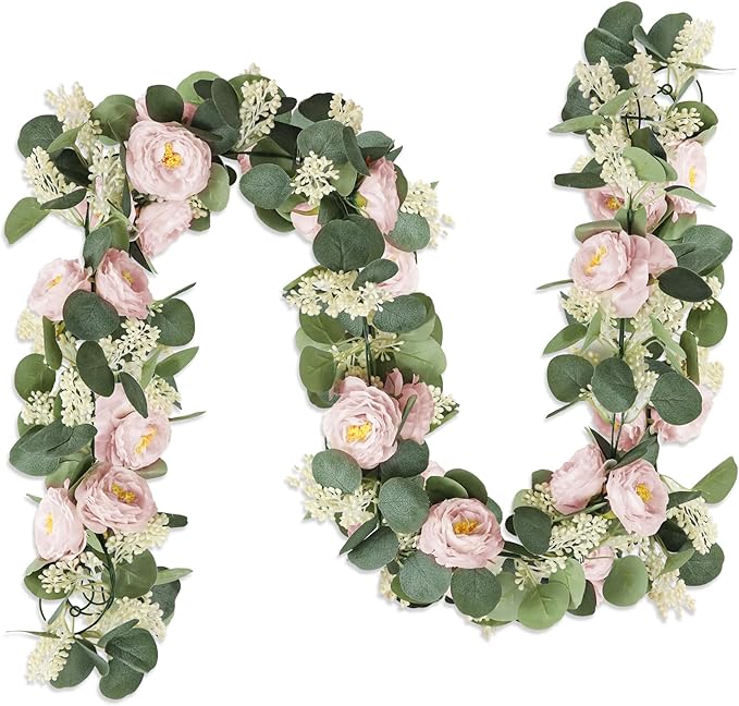 MAKHOT 2 Pcs Pink 6.6Ft Artificial Eucalyptus Flower Garland by MAKHOT