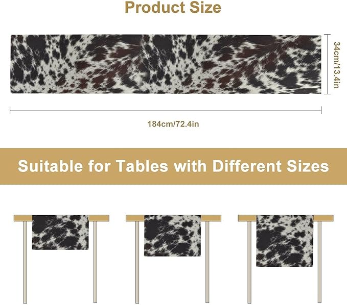 Cow Print Table Runner, Country Farm Animal Fur Skin Pattern Western Style - Image 2