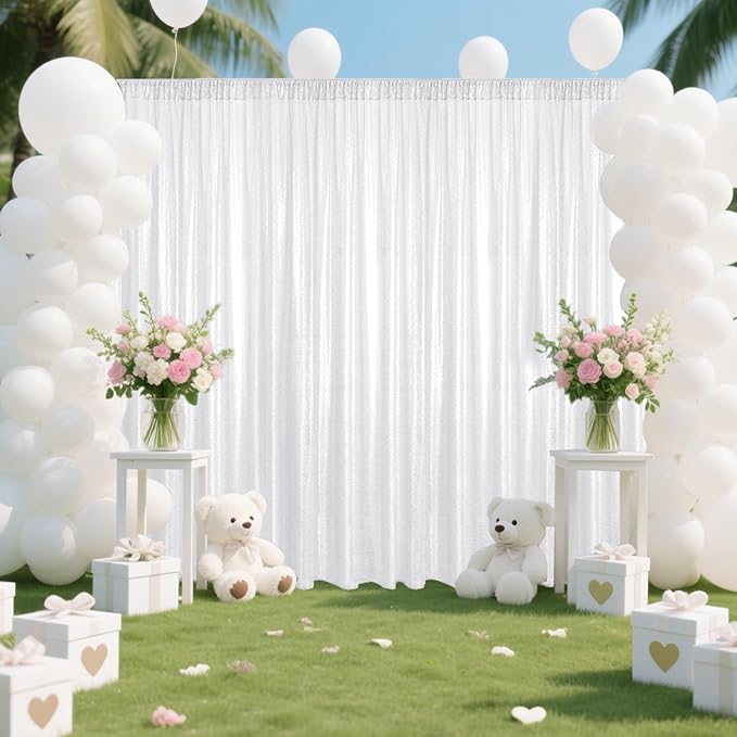 White Sequin Backdrop Curtain 2 Pieces 2FTx8FT Glitter Photography Backdrop - Image 7