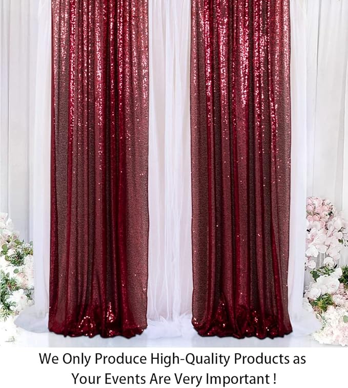ShinyBeauty Sequin Backdrop 4 Panels Burgundy 2FTx8FT Fabric Photo Curtains - Image 2