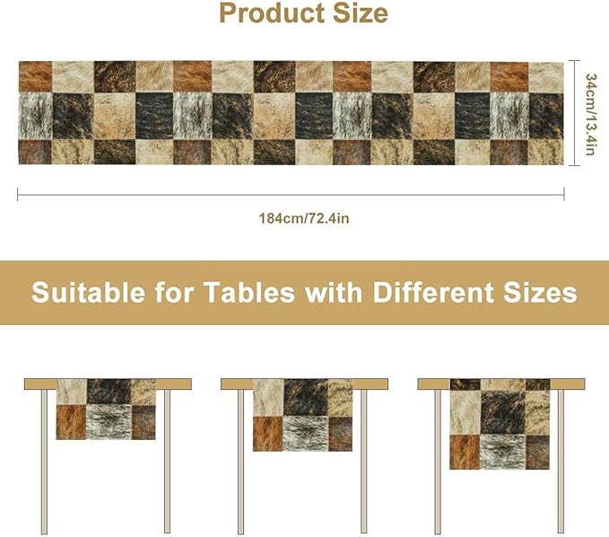 Rustic Cow Skin Patchwork Print Table Runner, Farmhouse Country Western Style - Image 2