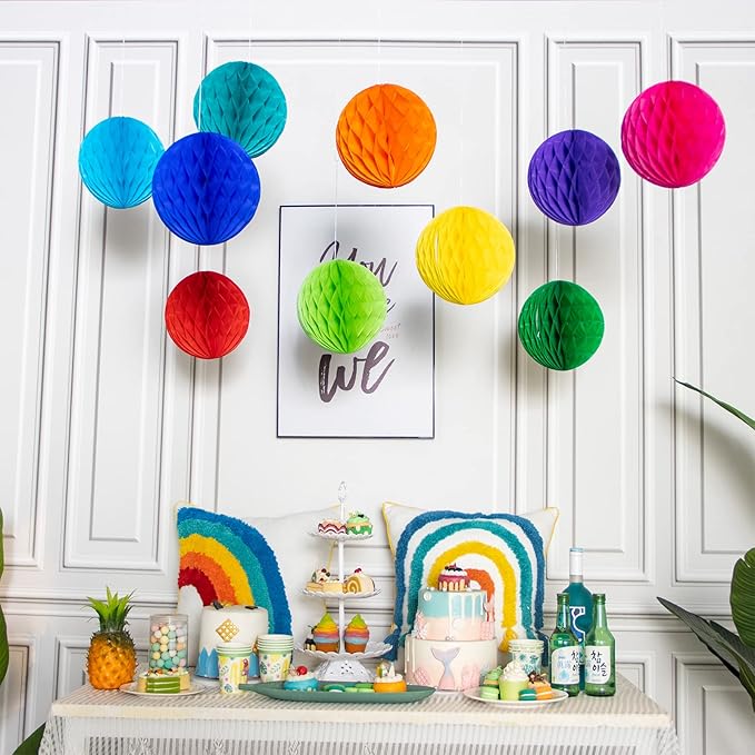 Colorful Rainbow Hanging Tissue Paper Honeycomb Balls Pride Party Decorations - Image 2