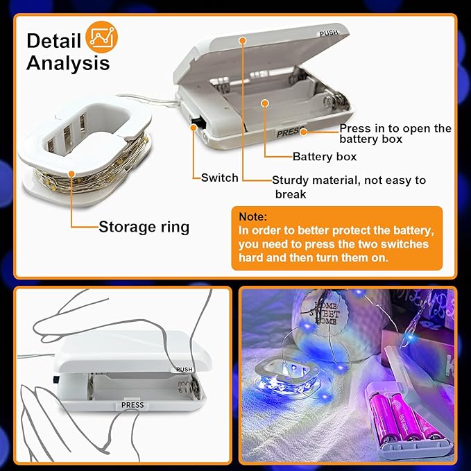 2 Pack 16Ft 50 LED Blue Fairy Lights Mini String Lights Waterproof - Image 2