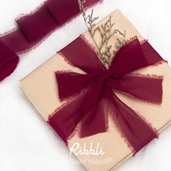 Ribbli Burgundy Chiffon Silk Ribbon, 1.5 inch x 30 Yard, Wedding Invitations - Image 5