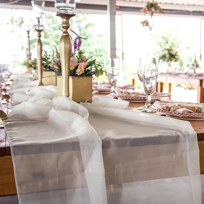 10 Pack 10ft White Chiffon Table Runners Wedding Table Runner Sheer Romantic - Image 7
