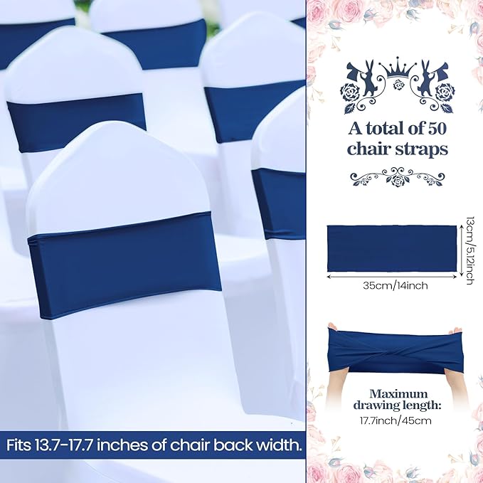 Kinlop 50 Pcs Spandex Chair Sashes Bows Chair Bands Slider Sashes - Image 2