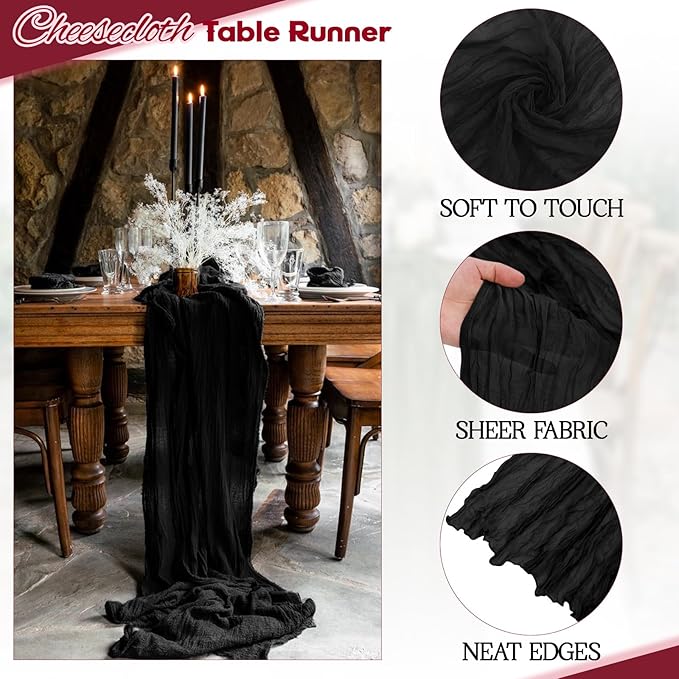 Aktor 12 Pack Black Table Runner Boho Cheesecloth Table Runner Semi Sheer Gauze - Image 3