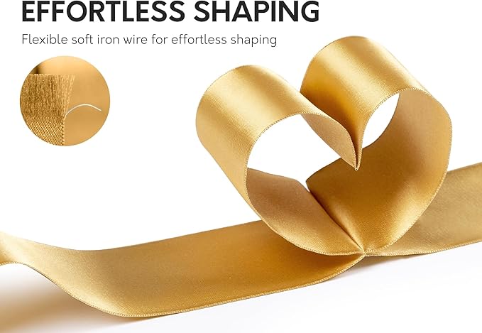 Gold Satin Ribbon Double-Faced Wired Ribbons - Image 3