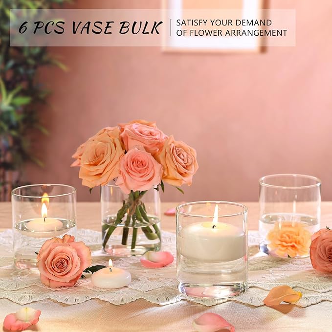 Glass Cylinder Vase Set of 6 for Centerpieces, 5 Inch Short Clear Flower Vases - Image 5
