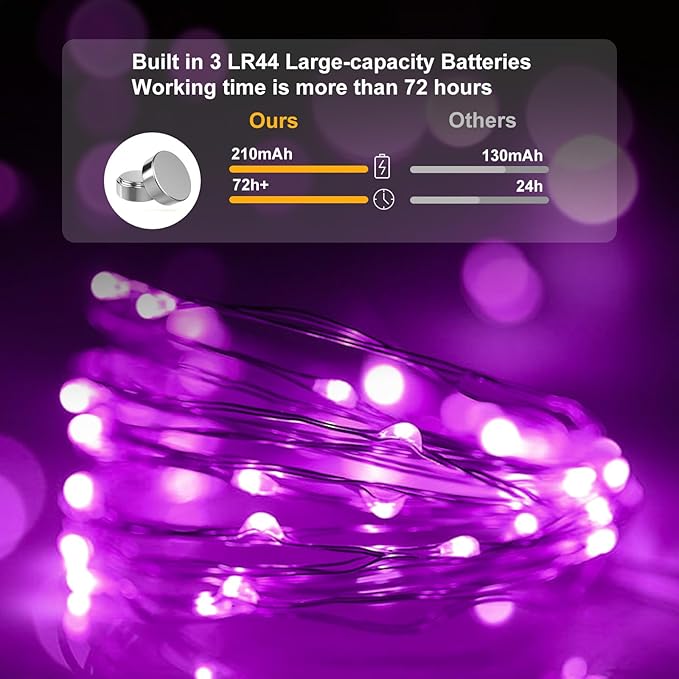 pozzolanas 100 Pack Pink Battery Operated String Lights - 7ft Waterproof Fairy - Image 3
