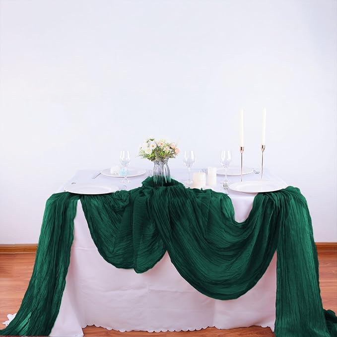 Emerald Green Cheesecloth Table Runner - 10FT x 35Inch Boho Gauze - 16PCS - - Image 7