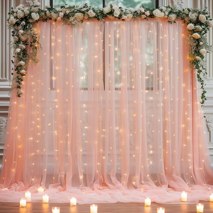 10x10 Peach Tulle Backdrop Curtains - Image 6