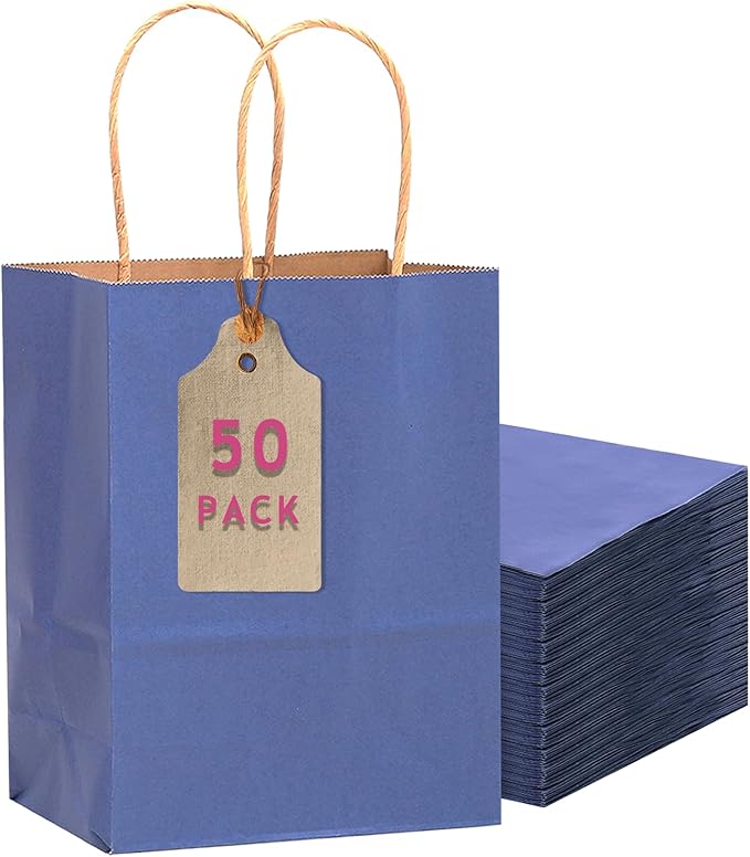 qiqee 50-Packs Kraft Deep Blue Paper Gift Bags by Qiqee