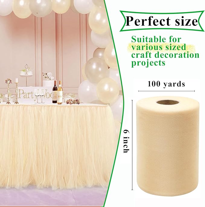 Beige Tulle Fabric Rolls 6 Inch by 100 Yards Fabric Spool Tulle Ribbon - Image 2