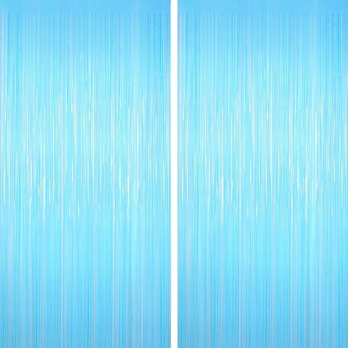 Macaron Light Blue Tinsel Backdrop Foil Fringe Curtains, Wedding Baby Shower by forlvwoon