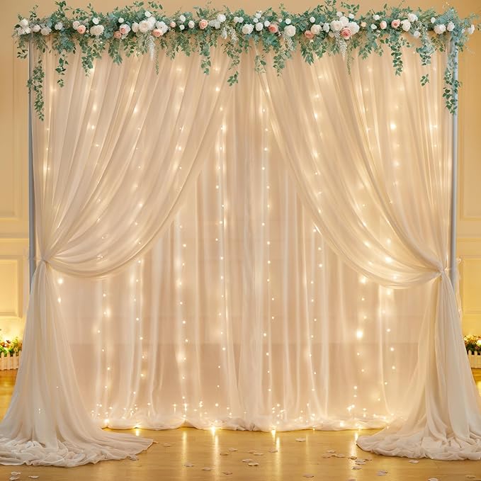 10ft x 7ft Champagne Chiffon Backdrop Curtain - Image 2