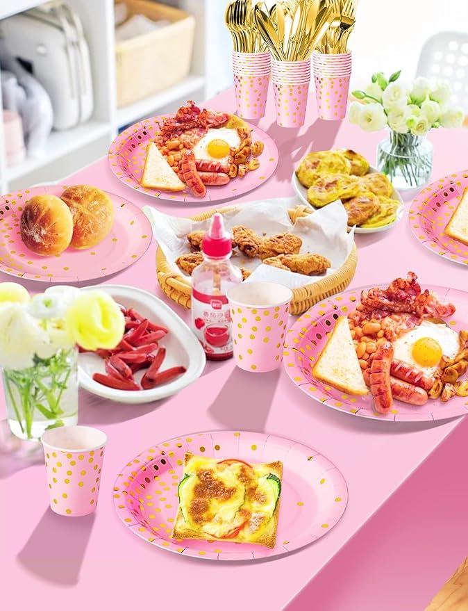 141 Pieces Pink and Gold Party Supplies, Party Dinnerware Sets Include Paper - Image 4