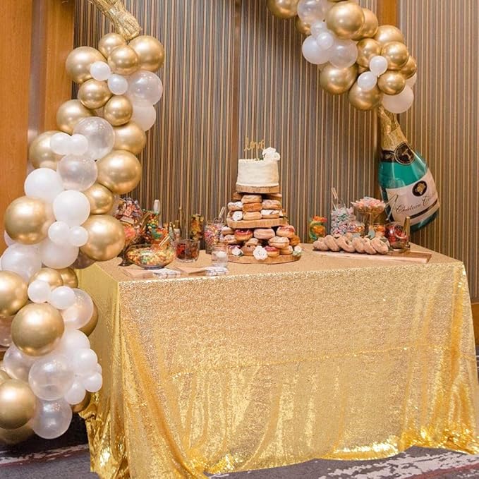 ShinyBeauty Gold Table Cloths for Party 2 Packs, 72X72 Inch Sequin Tablecloths - Image 5