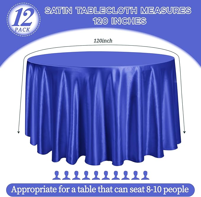 fani 12 Pack 120 Inch Royal Blue Satin Tablecloth - Image 2