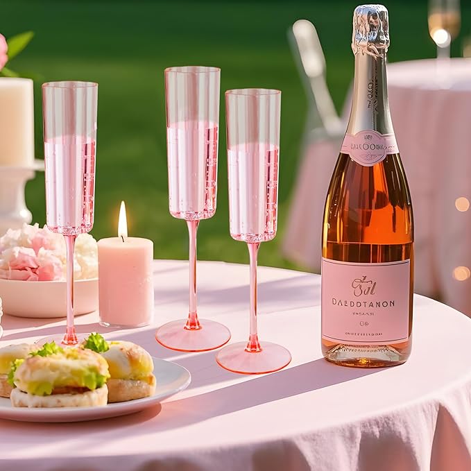 Ciaell 24 Pack Pink Plastic Champagne Flutes - 6 Oz Flower Wavy Champagne - Image 4