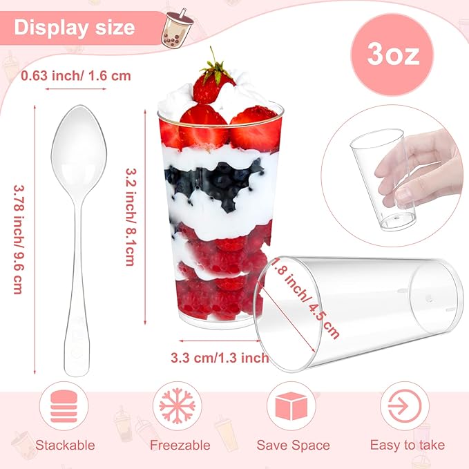 CHENGU 3 oz Clear Plastic Mini Dessert Cups - Image 3