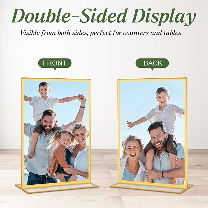 8 Pack Gold Acrylic Sign Holders 8.5x11 Inch, Double Sided Vertical Stand Clear - Image 4