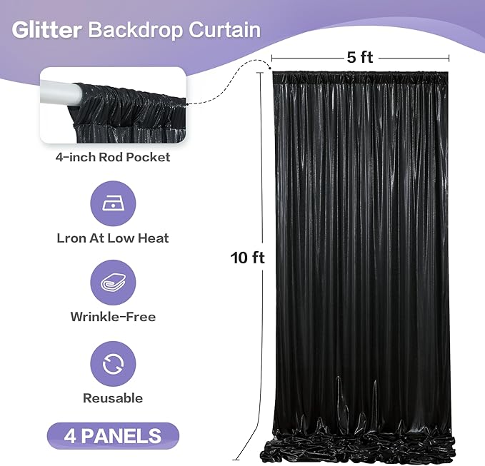 gogoparti 20x10FT Black Sequin Backdrop Curtain - Image 2