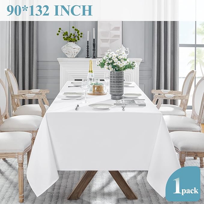 VidaFete Tablecloth 90 * 132inch Rectangle Table Cloth Polyester, Stain Wrinkle - Image 5