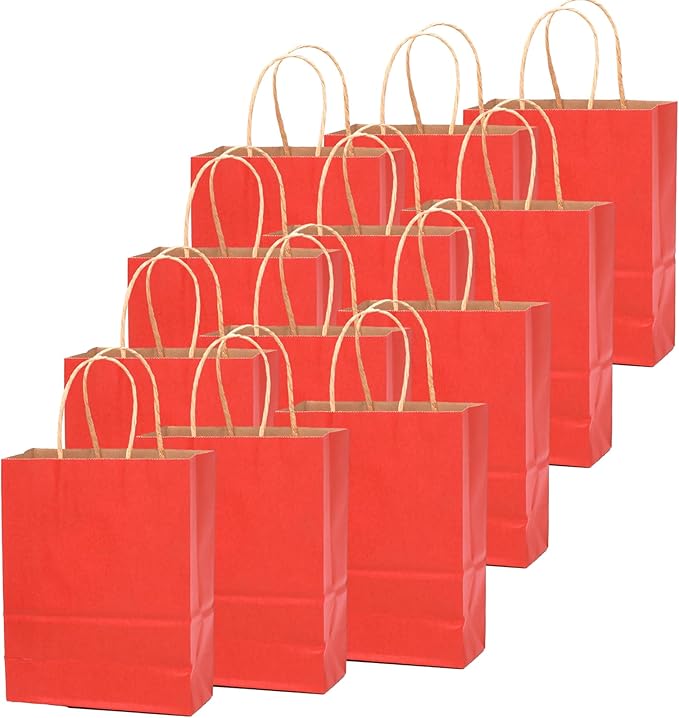 qiqee 50-Packs Kraft Red Paper Gift Bags - Image 2