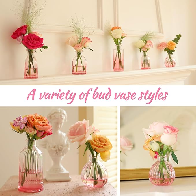 Pink Vase, Glass Bud Vases Set of 12, Small Pink Glass Vases - Image 6