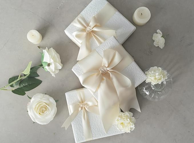 Ivory Satin Ribbon 2.5 Inch Double-Faced Polyester Cream Ribbons 25 Yards - Image 6