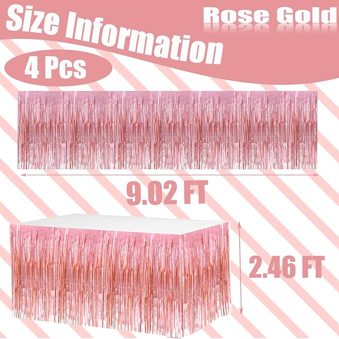 4 Pack 29x108 Inch Metallic Foil Fringe Tinsel Table Skirts - Image 2