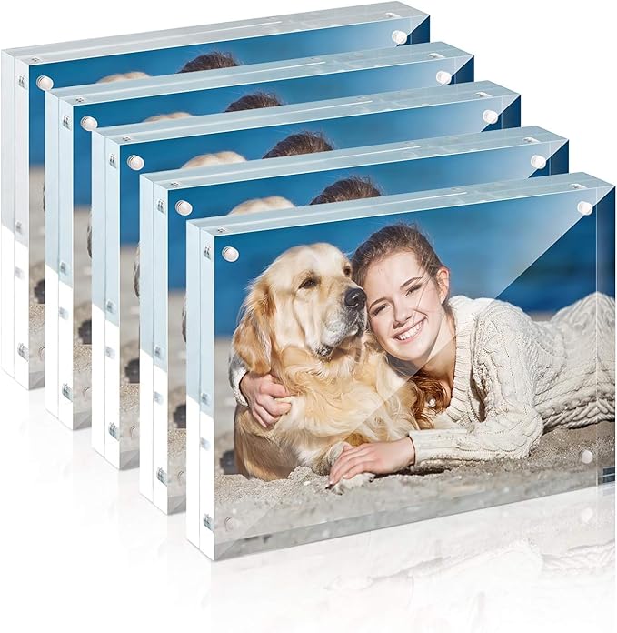 TWING 5 Pack 4 x 6 Acrylic Frame, Horizontal Magnet Double Sided 4x6 Picture by TwingRepublic