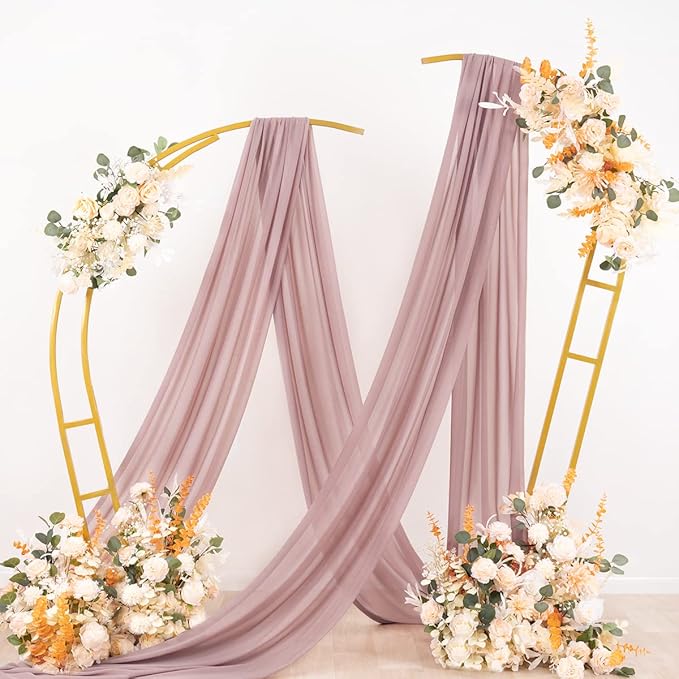 Socomi 29" x 19Ftt Wedding Arch Draping Fabric 2 Panels Dusty Rose Sheer - Image 4