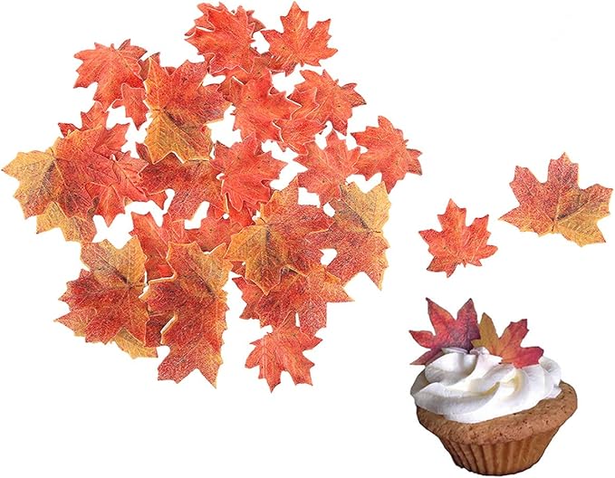 GEORLD Set of 36 Edible Fall Leaves Gold Leaf Cake Decorations, Party Cupcake by GEORLD