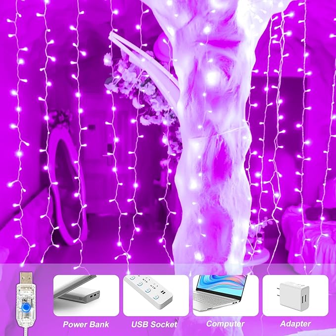 Curtain Light for Bedroom, 200LED 6.6x6.6ft Pink Window Wall Hanging Fairy - Image 6
