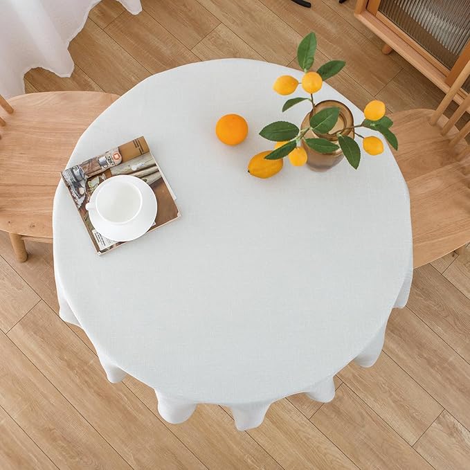 NLMUVW White Linen Tablecloth Round 36 Inch Textured Rustic Table Cloth Water by NLMUVW