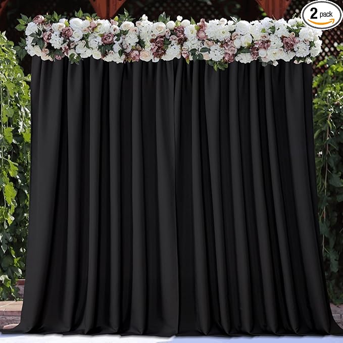Joydeco Black Backdrop Curtain for Parties, Wrinkle Free Black Backdrop Drapes by JOYDECO