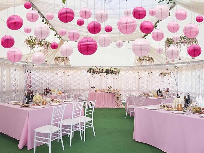 ADLKGG Pink Paper Lanterns Decorative, Hanging Round Paper Lanterns Indoor - Image 4