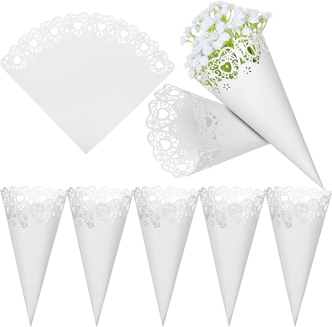 GWHOLE 100 Pcs Wedding Confetti Cones, Heart Paper Petal Cone - Image 2