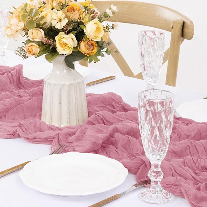 MLMW 4 Pack Mauve Cheesecloth Table Runner Boho Gauze Rustic Cheese Cloth Table - Image 4