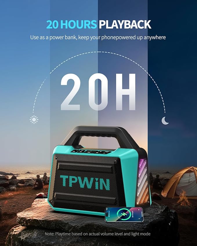Powerful 80W Outdoor Bluetooth Speaker: IPX6 Waterproof, 20H Playtime, Deep Bass - Image 4