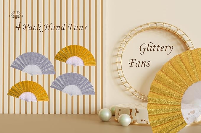 HUNANBANG Glitter Folding Hand Fan - Image 4