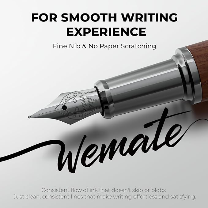 WEMATE Fountain Pen Set, Fine Nib, 20 Ink Cartridges, 1 Ink Converter, Smooth - Image 2