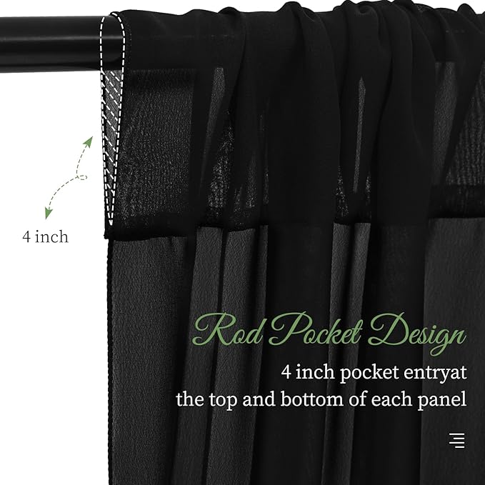 6 Panels Black Wedding Ceiling Drapes 5ftx30ft Ceiling Drapes Chiffon Fabric - Image 8