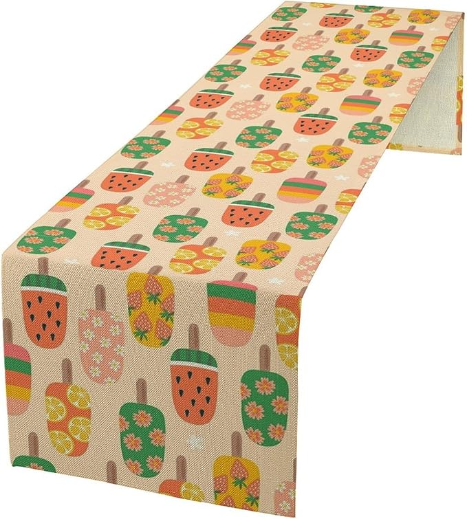 Summer Popsicles Table Runner, Colorful Cute Ice Cream Childish Seasonal Dinner by SHElifestyle