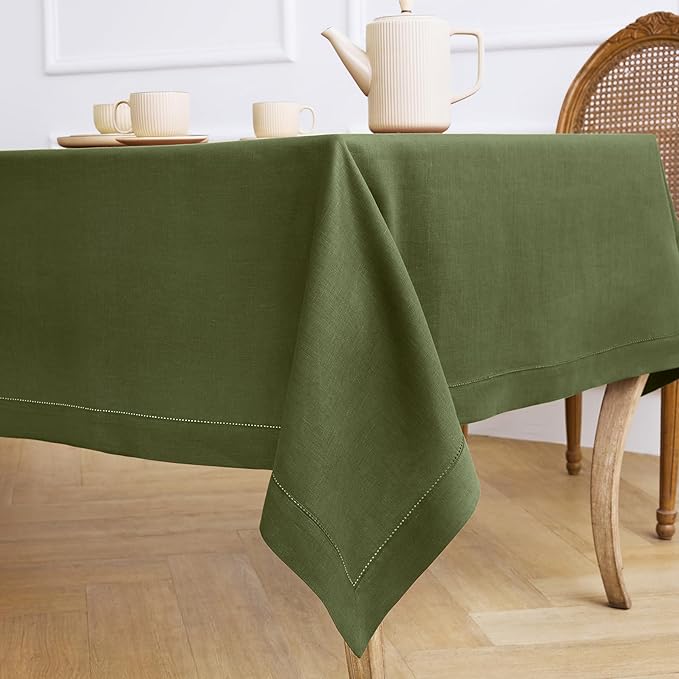 Solino Home Olive Linen Tablecloth 60 x 120 Inch - Image 3